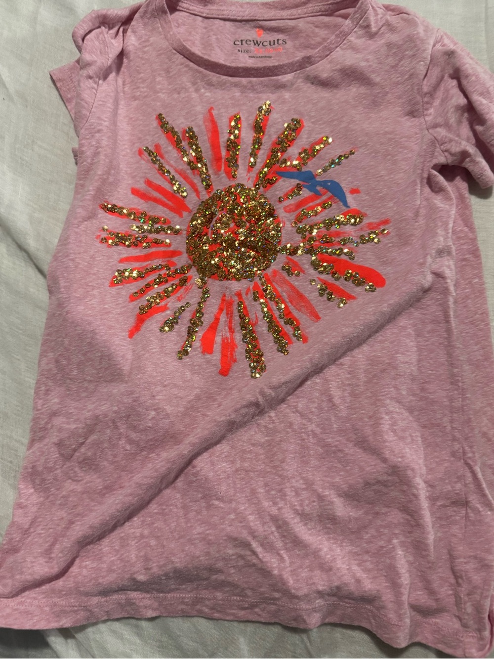 Crewcuts Pink Tee with Glitter Sun Graphic
